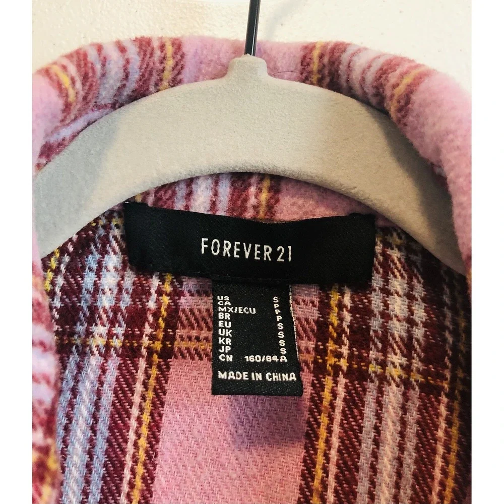 Forever 21 Plaid Jacket Women's S‎ Pink Button Down Outdoor Barn Chore